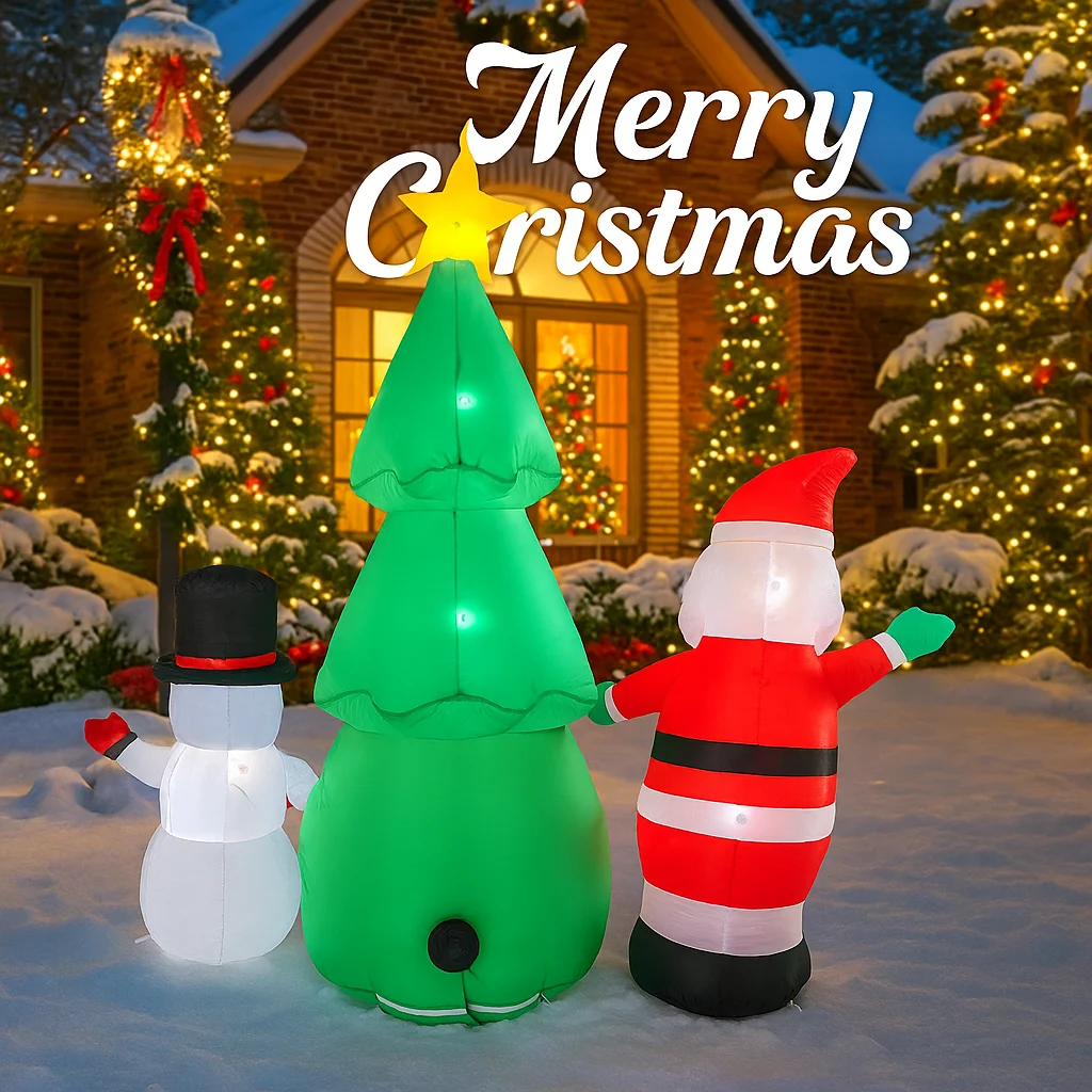 4.92FT Inflatable Toy Christmas Decor Set Santa Claus Tree Snowman Xmas Yard Supplies LED Christmas Decorations Home Ornament