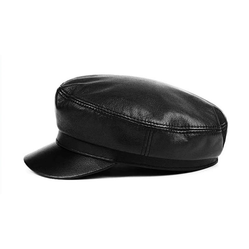 Men\'s Real Sheepskin Leather Brand Caps Genuine Leather Hat Army Military Hats New Simple Fashion Dad\'s Flat Cap Snapback Cap