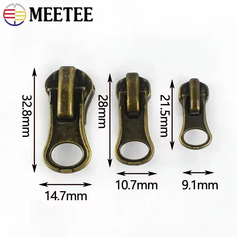 10/20Pcs 3# 5# 8# Meetee Slider for Zipper Metal Zippers Puller Coat Tent Zip Closure Pulls Zips Repair Handles Sewing Accessory