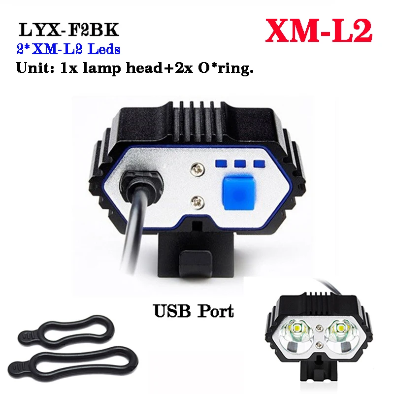 XM-L2 Led Strong Light Bike Lamp Head DC USB Charging Port Bicycle Light Outdoor MTB Headlight Riding Lighting Accessories