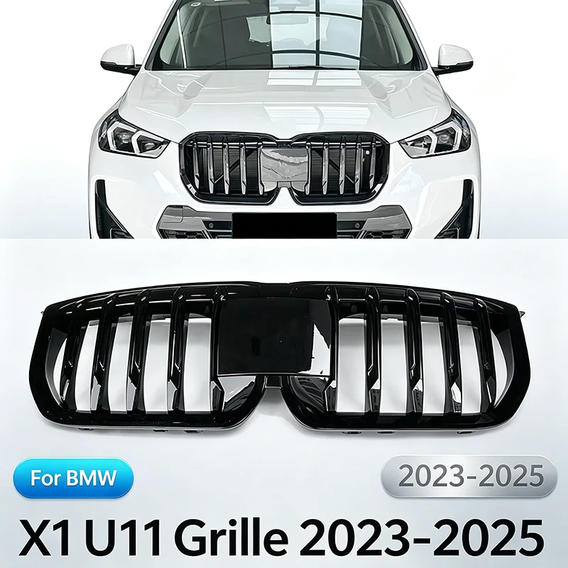 For BMW X1 U11 2023-2025 Front Bumper Grille Cover High Gloss Black ABS Replacement Exterior Car Styling Accessories