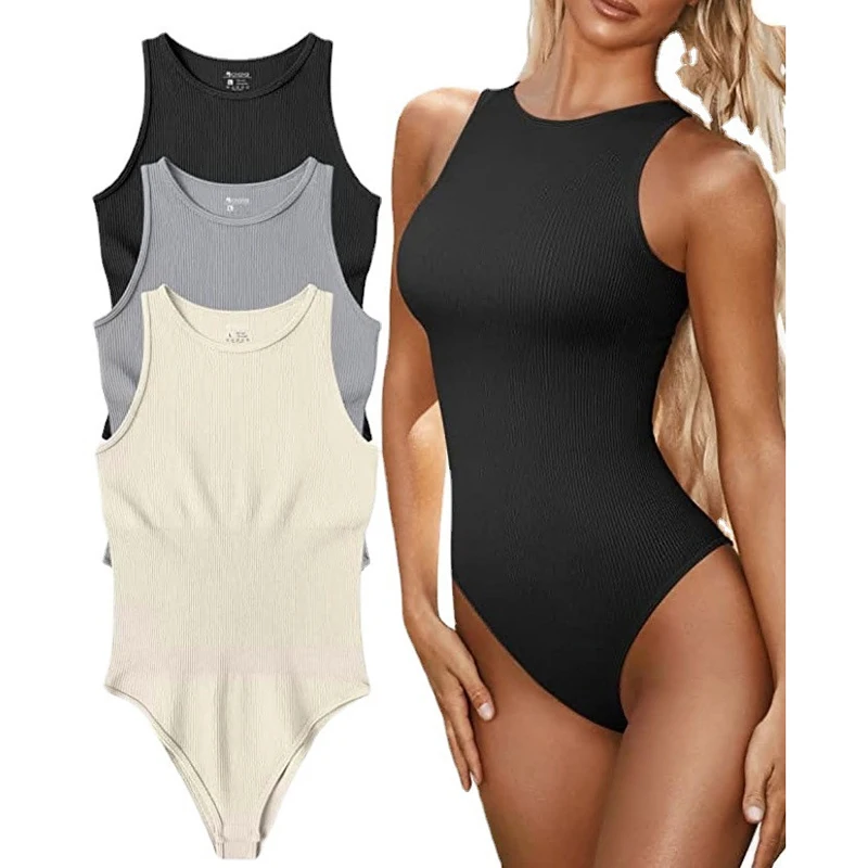 Yoga Bodysuit Tight High Stretch Sleeveless Solid Color Triangle Hip Lifting Exercise Fitness