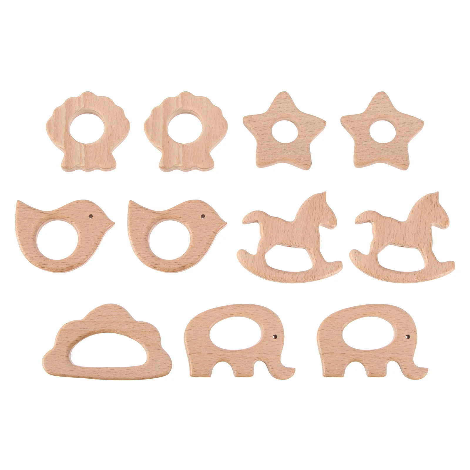 11 Pcs Baby Toy Biting Wood Cartoon Animal Shape Wooden Teether Chewable Bamboo