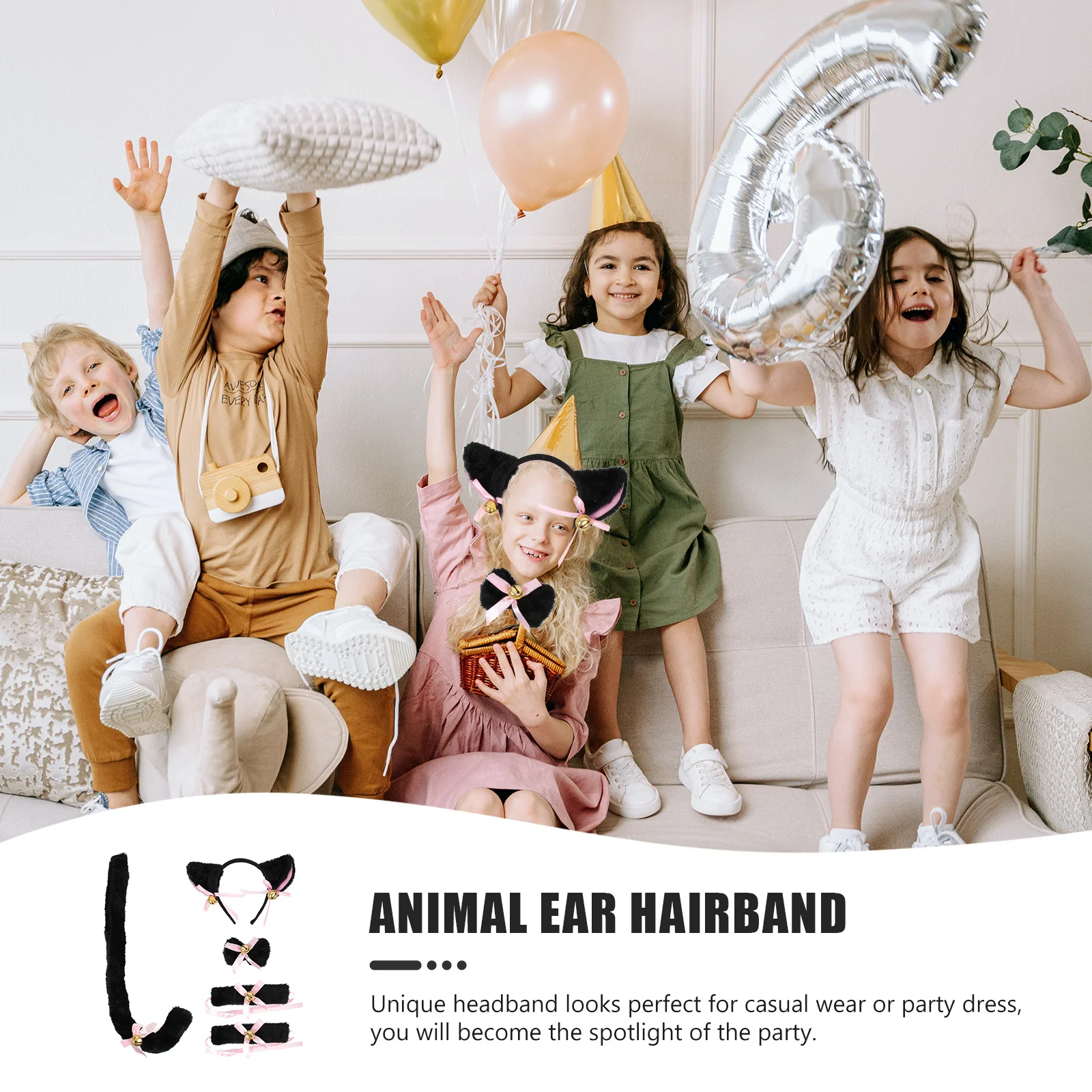 Zestaw Uszy Zwierzęcia Opaska na Głowę i Ogon Kostium dla Dzieci Rekwizyt Dekoracyjny na Urodziny Boże Narodzenie Cosplay Festiwal Opaski do Włosów Ozdobne