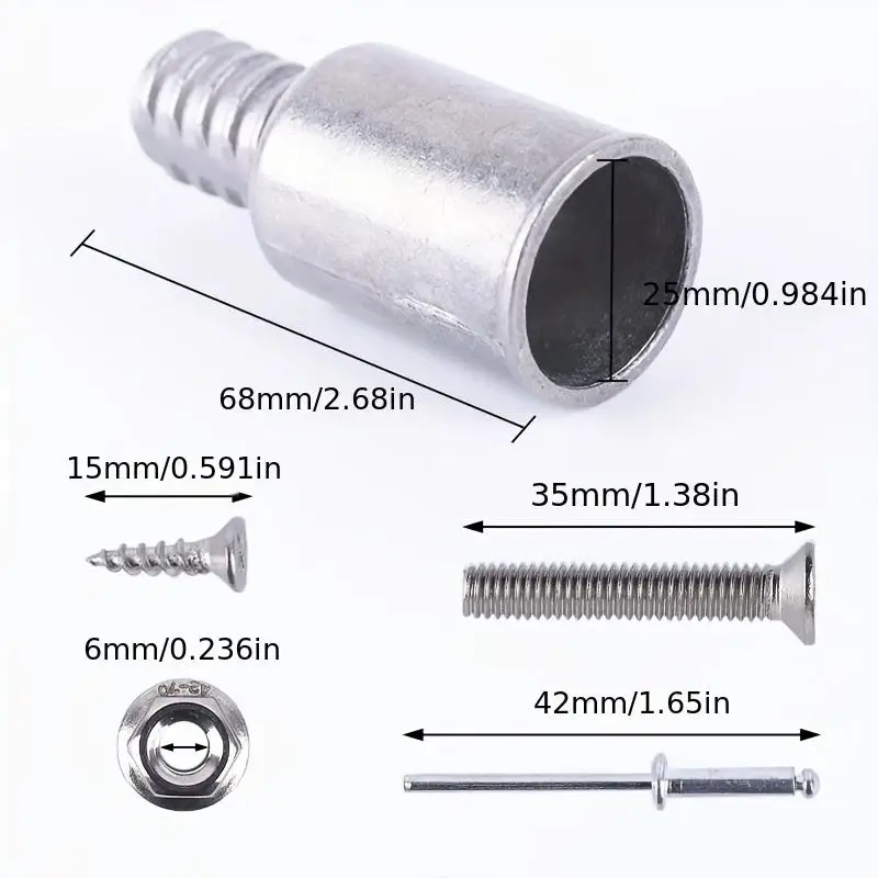 5pcs Set Silvery American Metal Threaded Head Alloy Broom Handle Extensions for Mops Roller Rods Replacement Connector Fittings