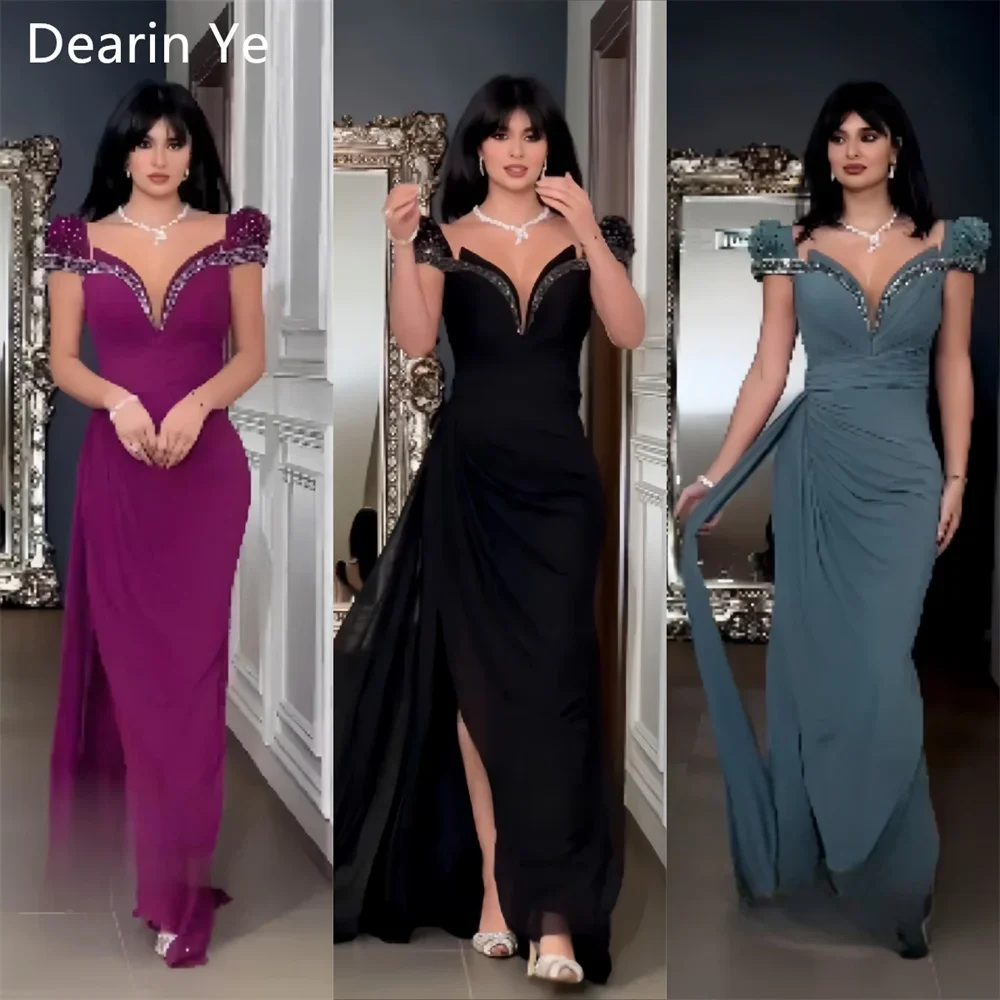 

Formal Gown Saudi Arabia Dearin Off-the-shoulder Sheath Floor Length Sequin Skirts Hugging Ruffle Bespoke Occasion Dresses Eveni