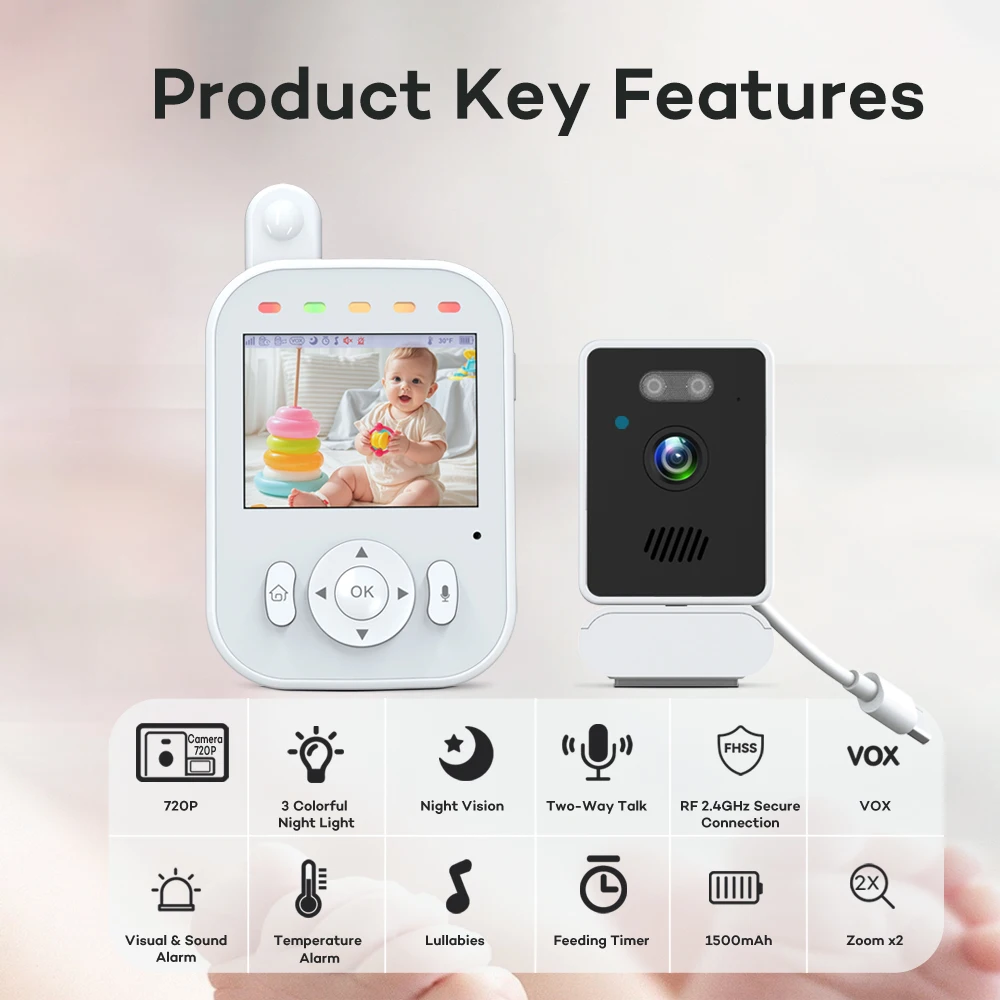 Baby Monitor Wireless Indoor 2.8" Surveillance Video Two-Way Audio Night Vision Smart Baby Camera Temperature Detection Nanny view 5