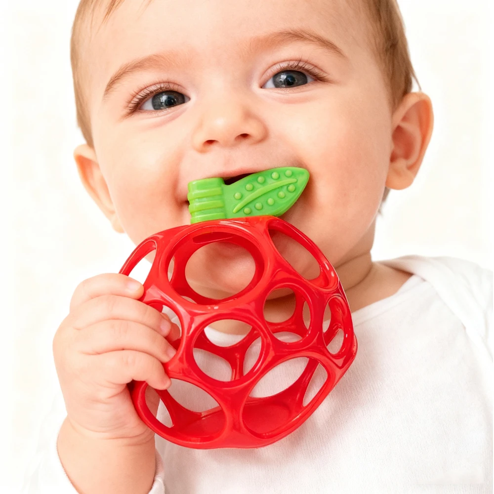 Baby Sensory Rattle Ball - Soft Textured Grasping Toy with Gentle Sound & Spin Rings | Montessori Learning Toy
