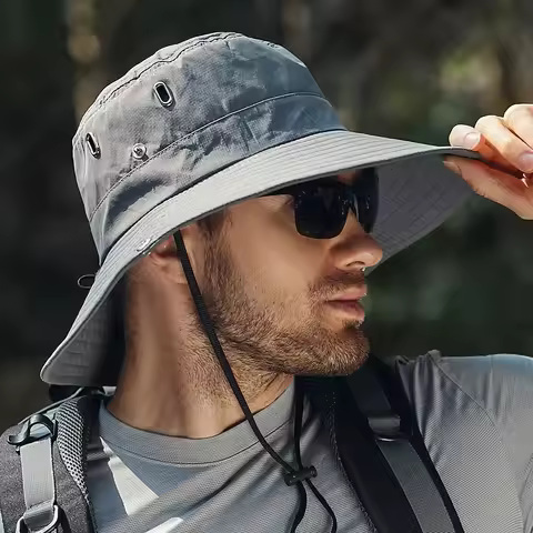 new Men's Wide Brim Sun Hat - Waterproof UV Protection Safari Bucket Hat for Fishing Hiking Climbing Summer Outdoor Oversized
