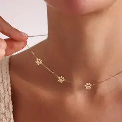 Paw Print Name Necklace Personalized Tiny Dog Paw Necklace Minimalist Paw Pendants Pet Necklace Personalized Family Jewelry