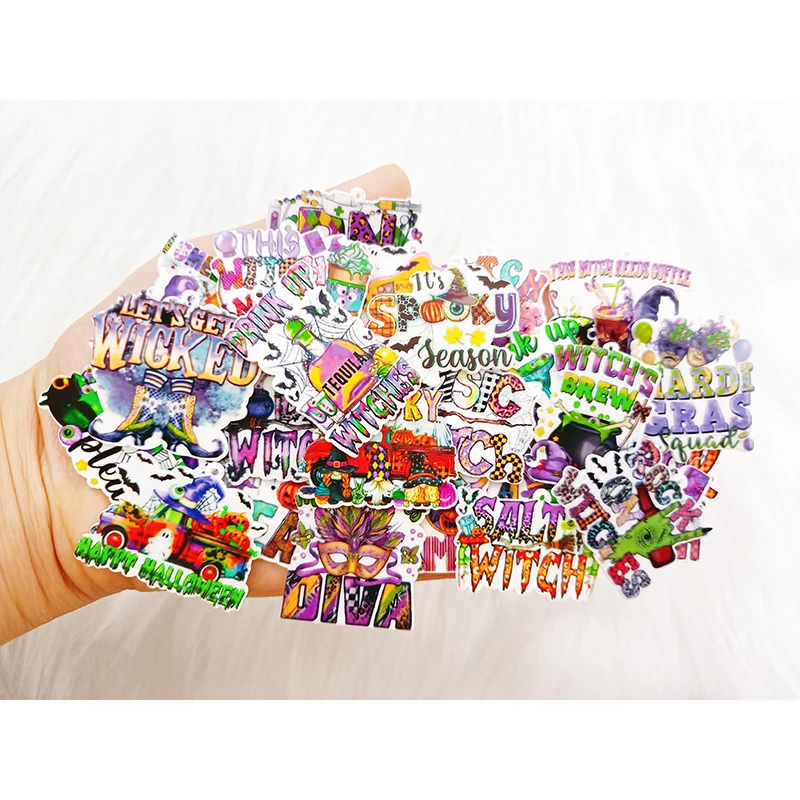 Mixed 20/50PCS Acrylic Halloween Witch Charms Flat Back Planar Pendants for DIY Earrings Hairpin Jewelry Making