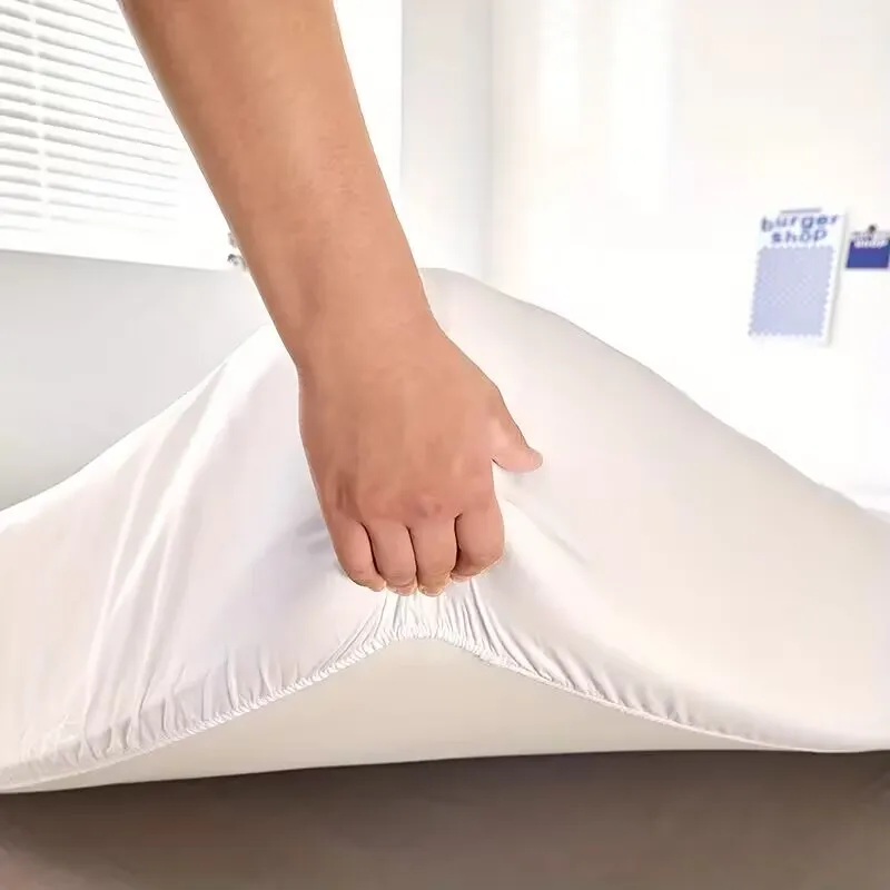 Washed Cotton Bed Fitted Sheet with Elastic Bands Non-slip Adjustable Mattress Covers for Double King Queen Bed 140/160/200cm