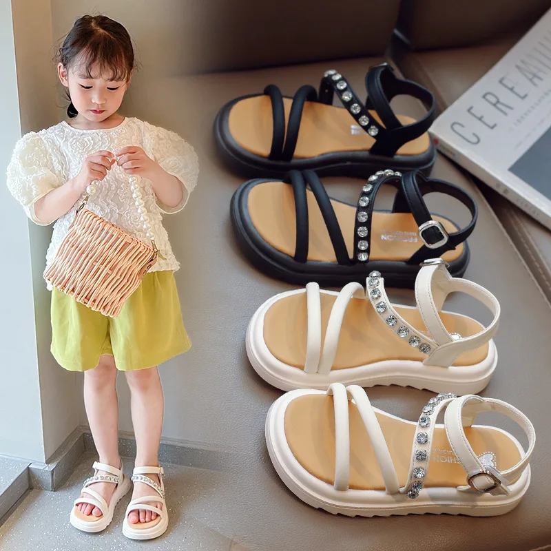 Child Sandals for Girls Kids Shoes Princess Summer Girls Sandals 2023 Gladiator Rhinestone Children's Shoe Size 7  8 2 10 Year