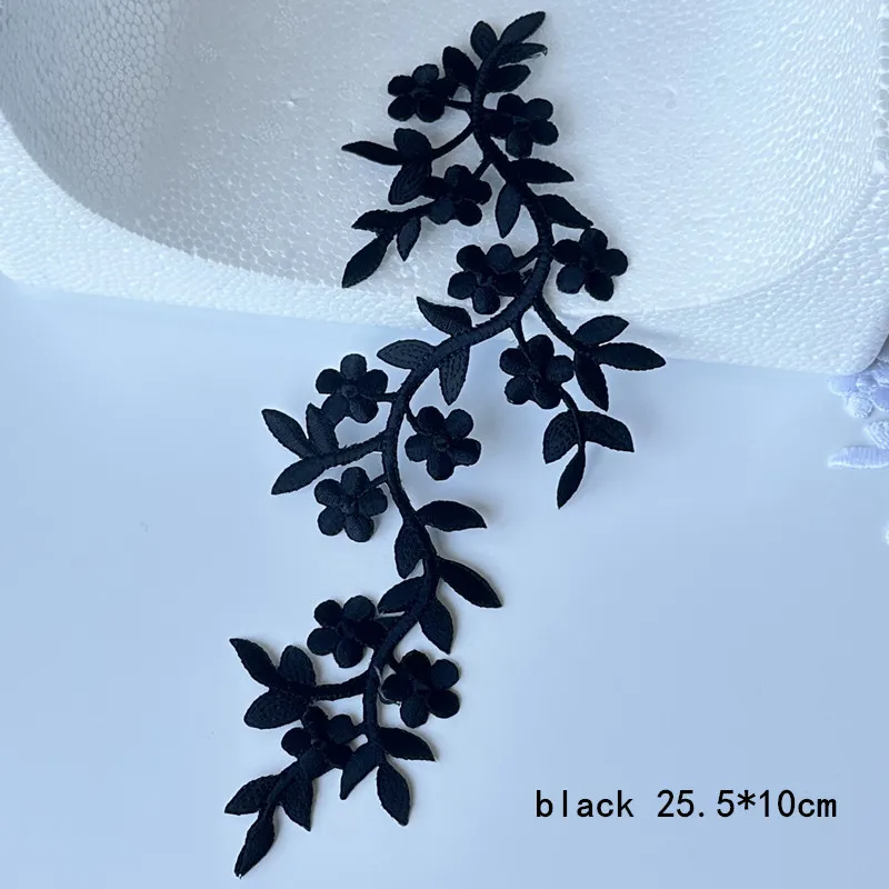 1Pcs Black Blue Plum Blossom Flower Embroidery Patch Applique Clothing Fabric Sticker Iron On Dress Patch Craft Decoration DIY