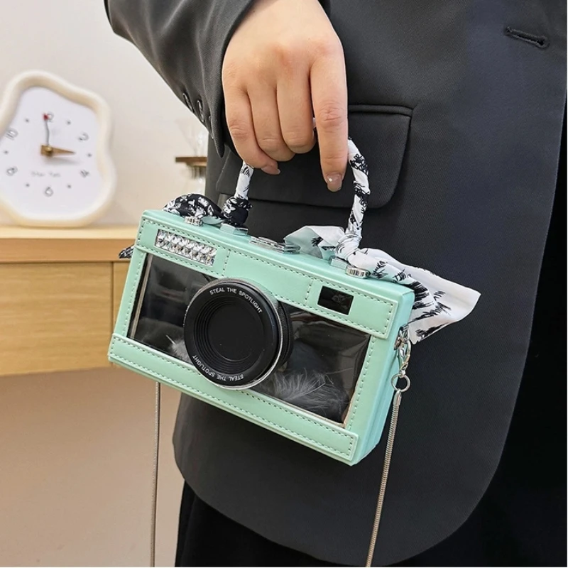 

2025 New Camera Handbags for Women Cute Sweet Girl Transparent Bag Fashion Cartoon Small Square Box Shoulder Crossbody Bag Woman