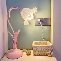 Korean Romantic Bedside Flower Table Lamp Nordic Atmosphere Children's and Girls' Bedroom Desk Light Bedside E27 Decorative Lamp