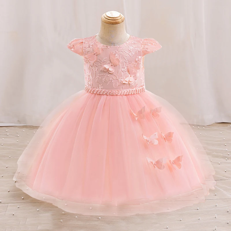 

Baby Flower Girl Dress Beaded Butterfly Toddler Kids Birthday Princess Party Dresses For Girls Wedding Gown Baby Summer Clothes