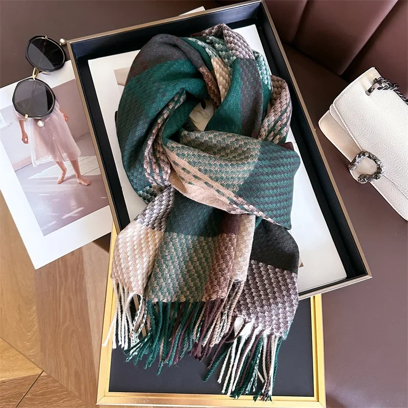 New Cashmere Imitation Fashion Cell Hijabs Scarf Women Men Autumn Winter Tassel Warm Neckerchief Wraps Unisex Long Shawl Scarves