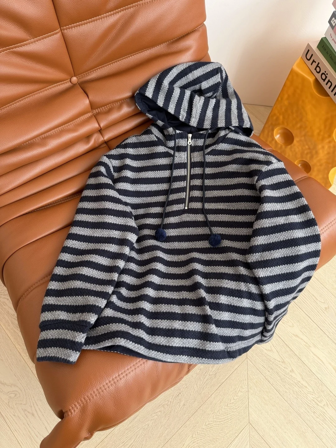 

High quality new women's striped hooded knitted top, simple and casual versatile single item top