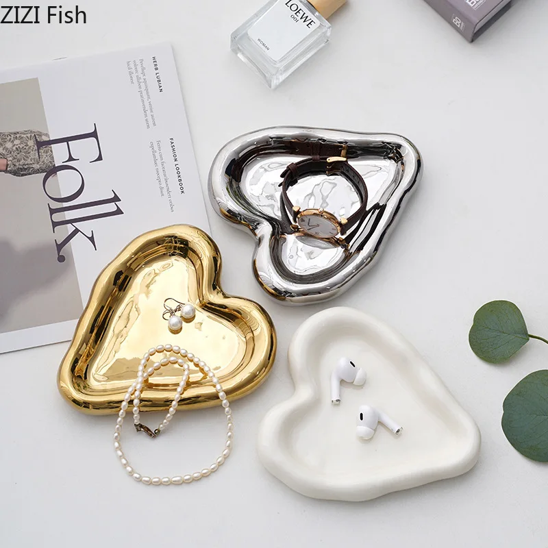 Heart Shaped Trinket Dish Ceramic Decorative Jewelry Trays Vanity Trays for Jewelry Keys & Earbuds Jewelry Storage Tray for Home