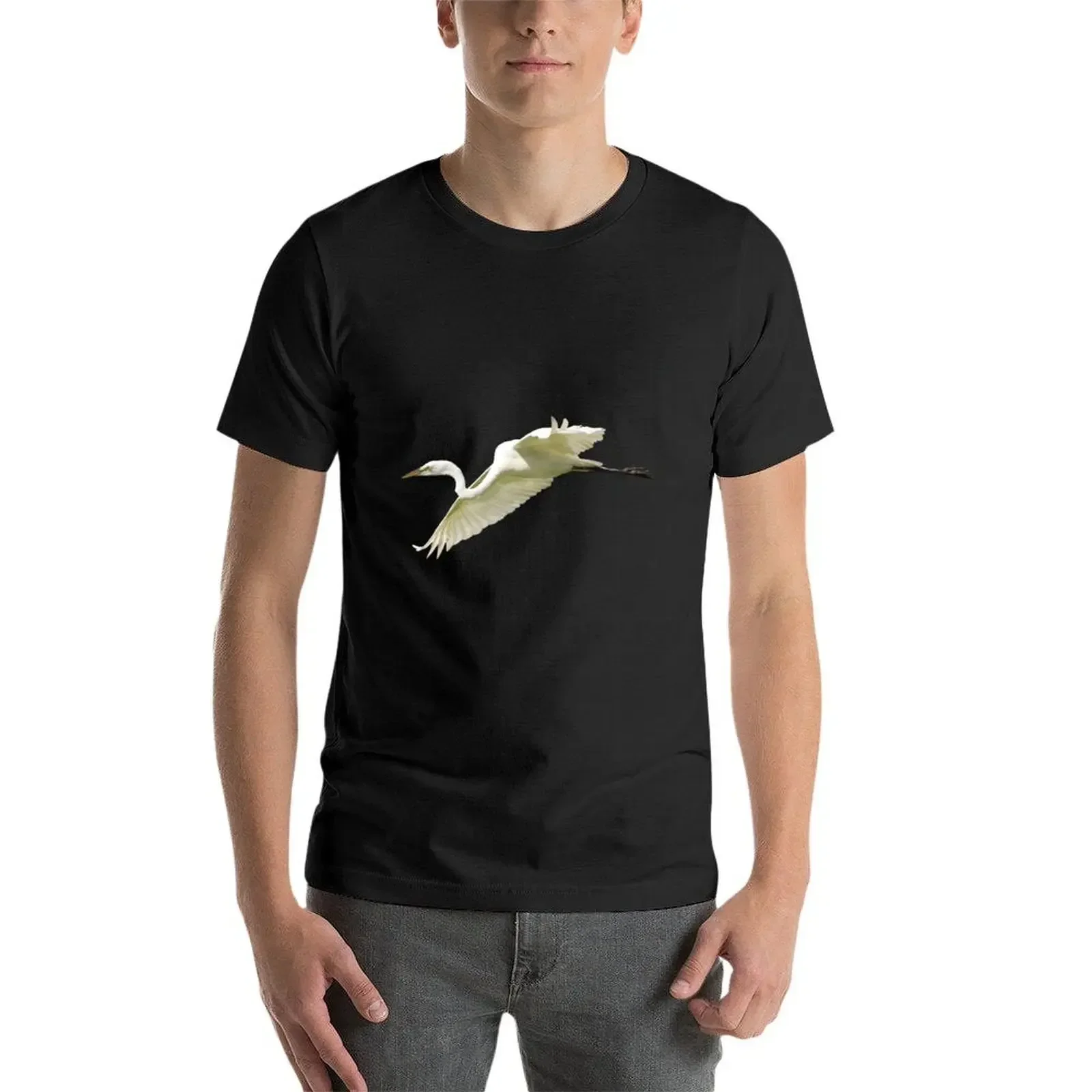 Great White Egret in Flight T-shirt heavyweights Aesthetic clothing boys animal print korean fashion mens vintage t shirts