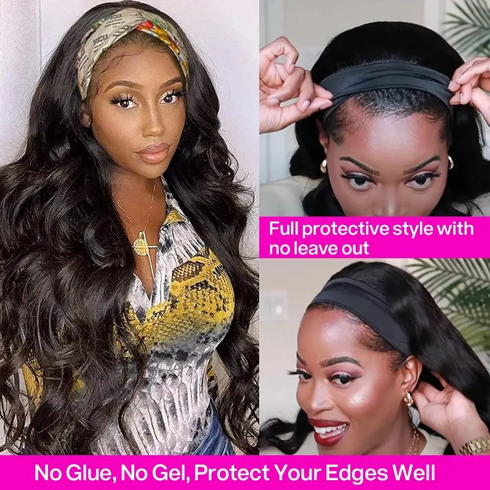 Headband Wig Human Hair Wigs Body Wave Headband Wig Glueless Human Hair Wig None Lace Front Wigs Wear And Go Machine Made Wigs - view 2