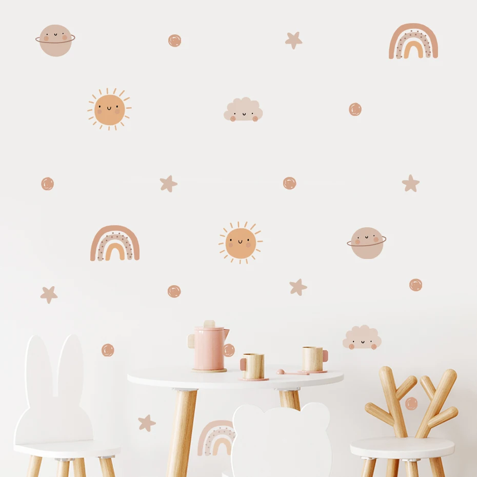 Cartoon Cute Rainbow Sun Watercolor Nursery Stickers Removable Wall Decals Art Print Kids Boys Room Interior Home Decor