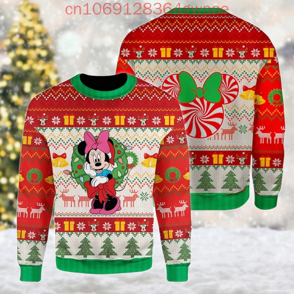 Suéter de Navidad de Minnie Mouse de Disney para hombre y mujer, suéter feo 3d, suéter de Navidad feo de Mickey, suéter de regalo de Navidad de Anime