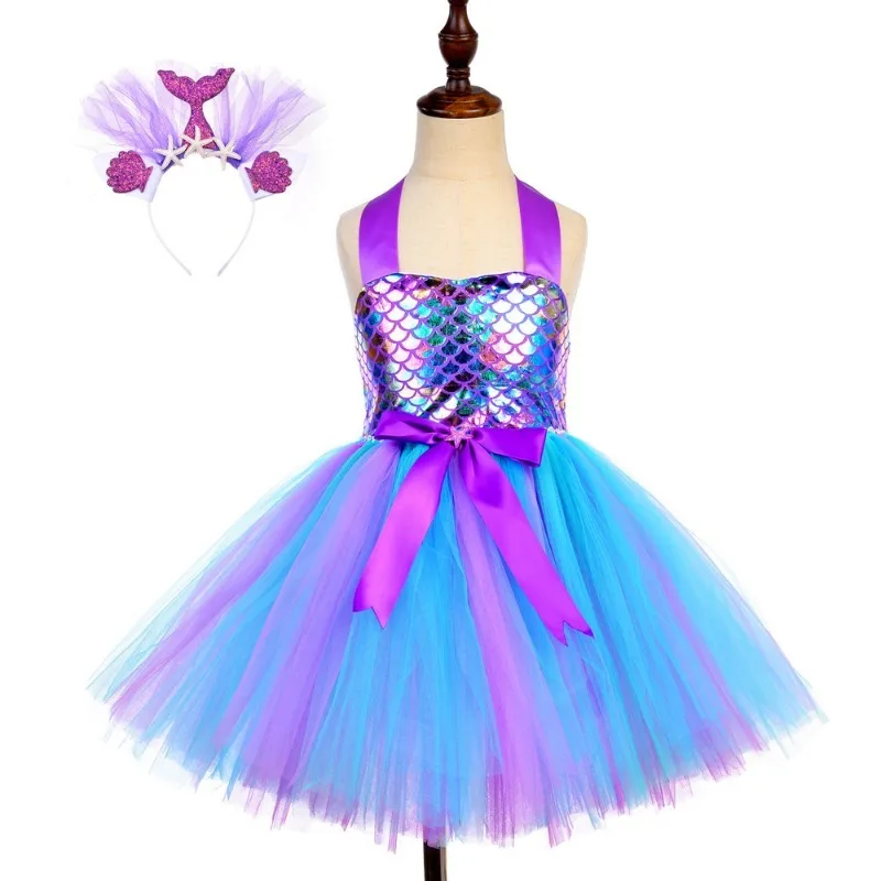 Robe sirène en tulle pour filles, jupe tutu arc-en-ciel en maille, écailles de poisson, tenues à paillettes, robe de soirée princesse Halloween, nouveaux modèles