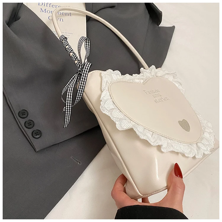 2025 صيف جديد كاندي اللون حقائب نسائية لطيف الفتيات موضة تنوعا حقائب كتف لوليتا الحلو الحب مقوس دانتيل حقيبة كروسبودي