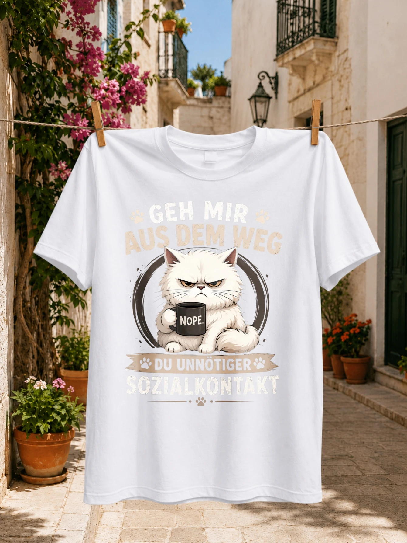 Holding Nope Coffee Cup and German Social Contact Quote Graphic Unisex All  Unisex All T-Shirt
