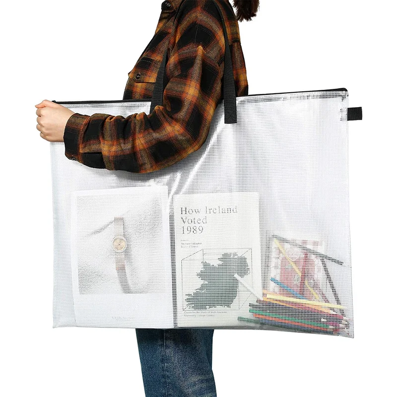 

Портфолио для художественных работ 19x25 дюймов с ручкой и молнией, органайзер-папка из виниловой сетки для досок объявлений, скрапбуков, плакатов, прочный