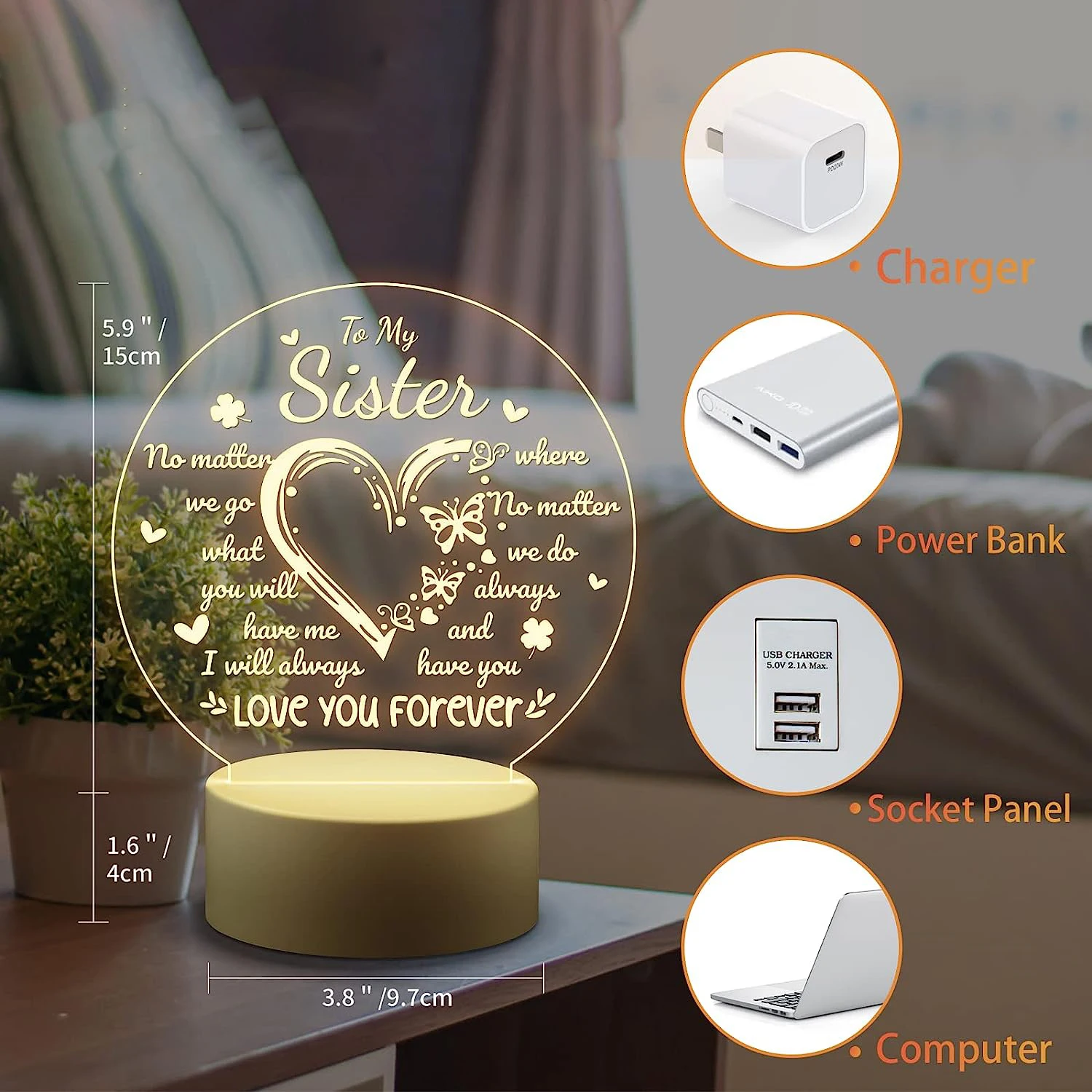 1pc A Thoughtful Gift For Your Sister Sister Night Light Perfect For Birthdays, Christmas, And Graduation