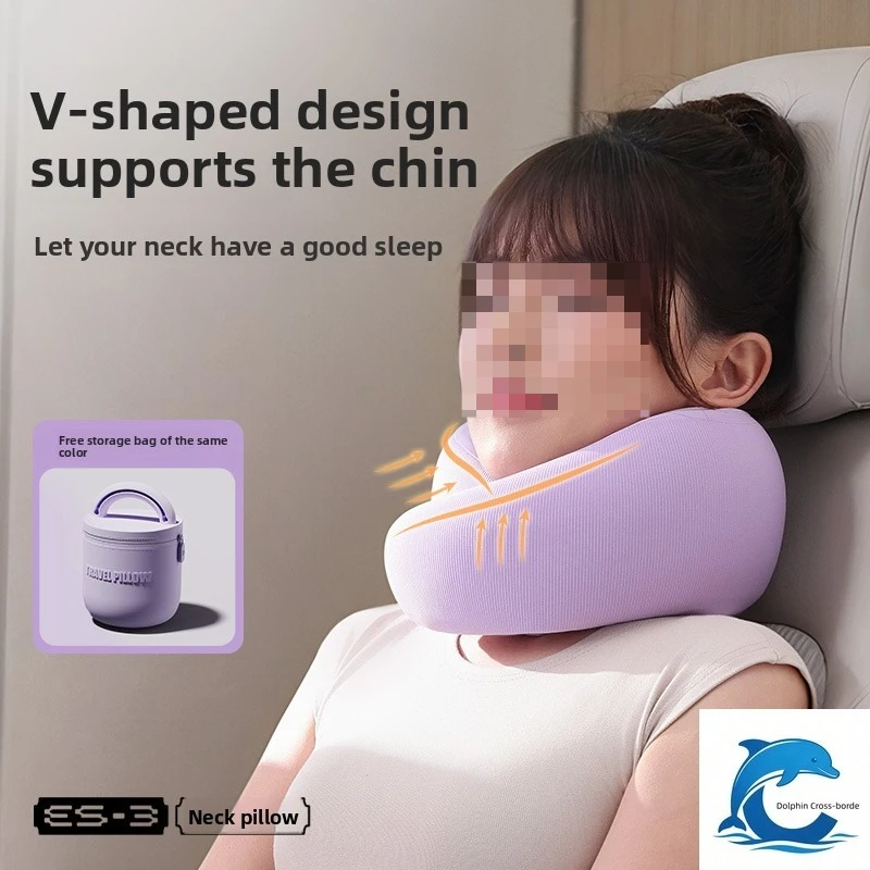 Portable U Shape Travel Pillow with Sleep Hole, Airplane Ergonomic Neck Support Cervical Pillow