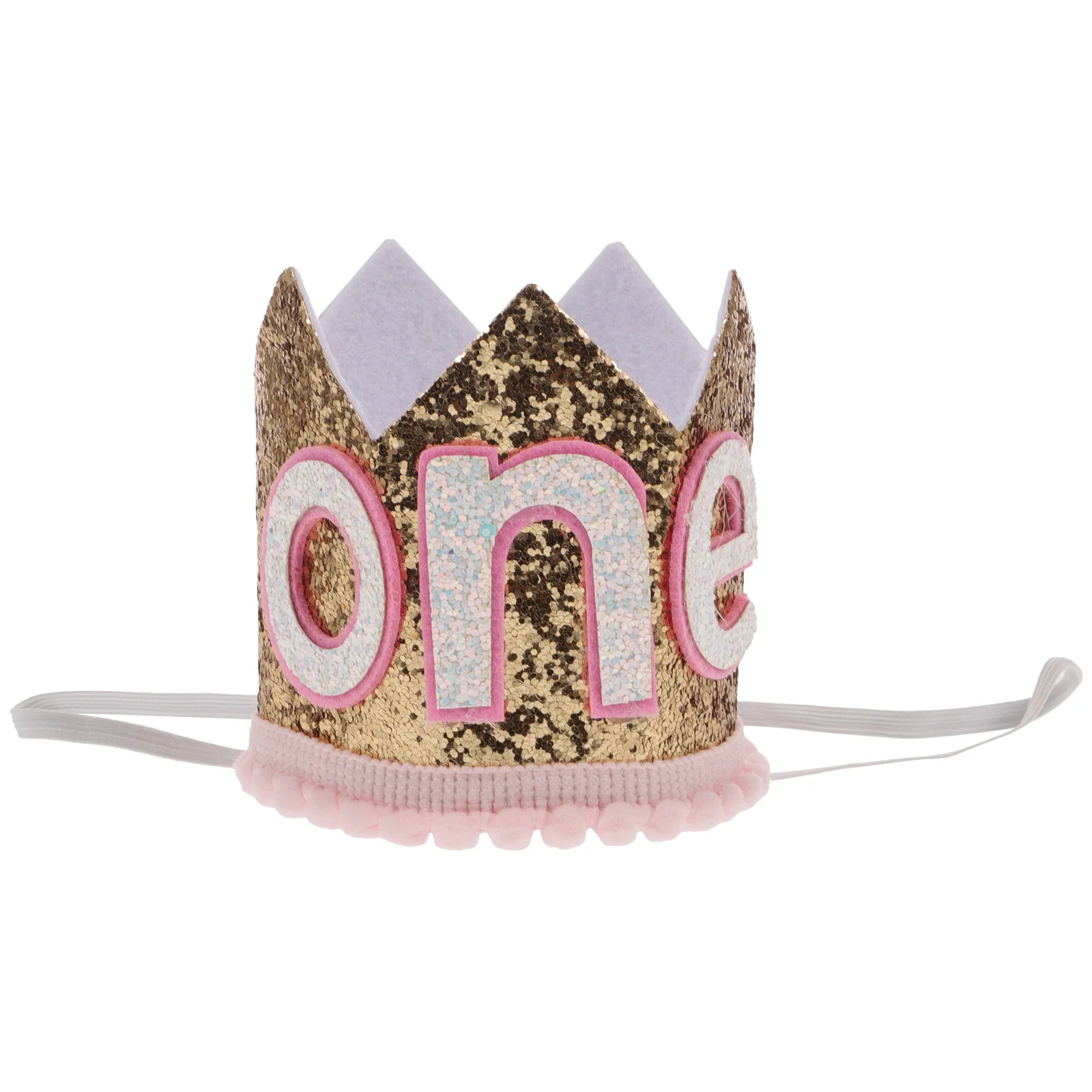

1pc Pink Glitter Crown Headband 1st Birthday Hat Cloth Elastic Kids Party Supplies Baby Girl Photo Session First Year
