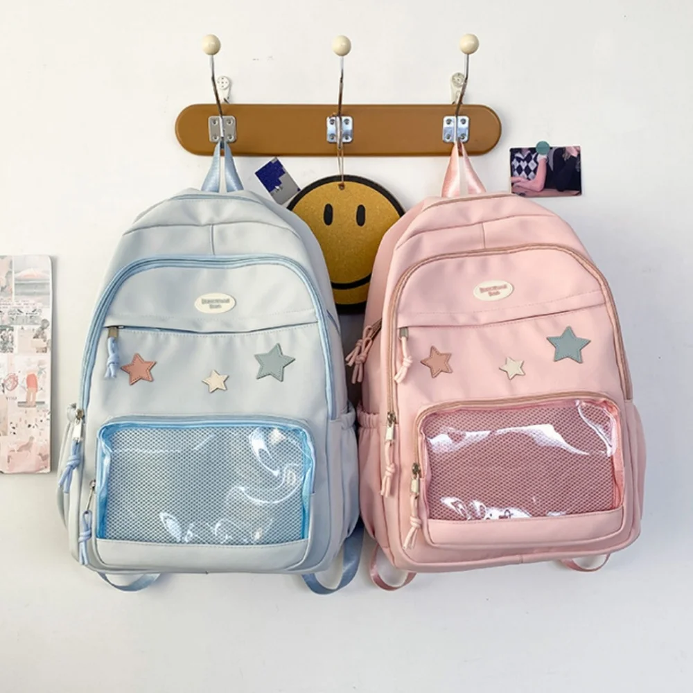 

Fashion Students School Bags Cute Comic Badge Backpack Japanese Ins Transparent Backpack Lightweight Ita Bag For Girls For Anime