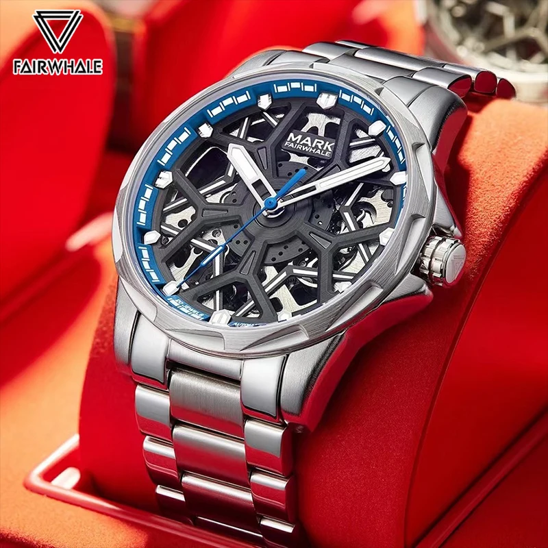 

Luxury Mens Skeleton Watches Fashion Brands Mark Fairwhale Steel Luminous Watch Man Waterproof Automatic Mechanical Wristwatches