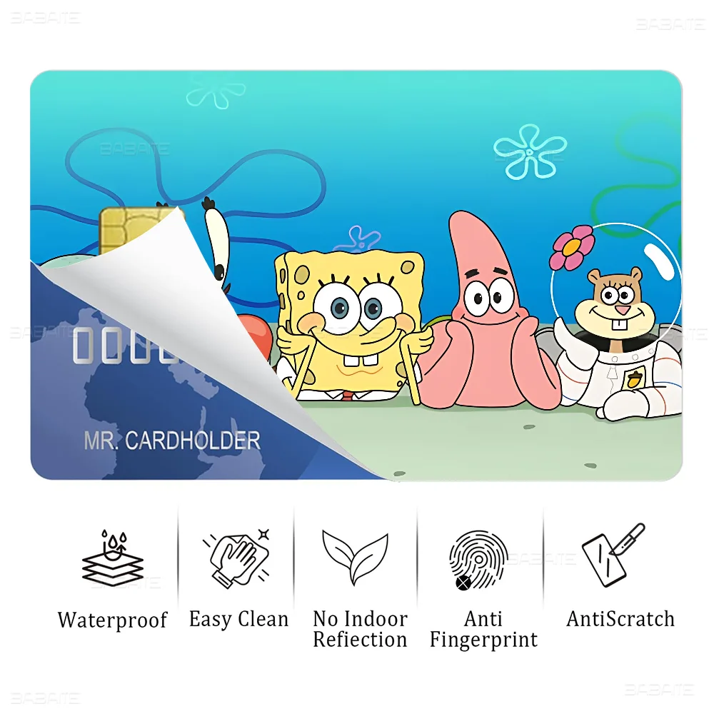 S-SpongeBob Cartoon Various Anime Bank Credit Cards Bus Pass Stickers Cool Decoration Waterproof Stickers Collection Toys Gifts