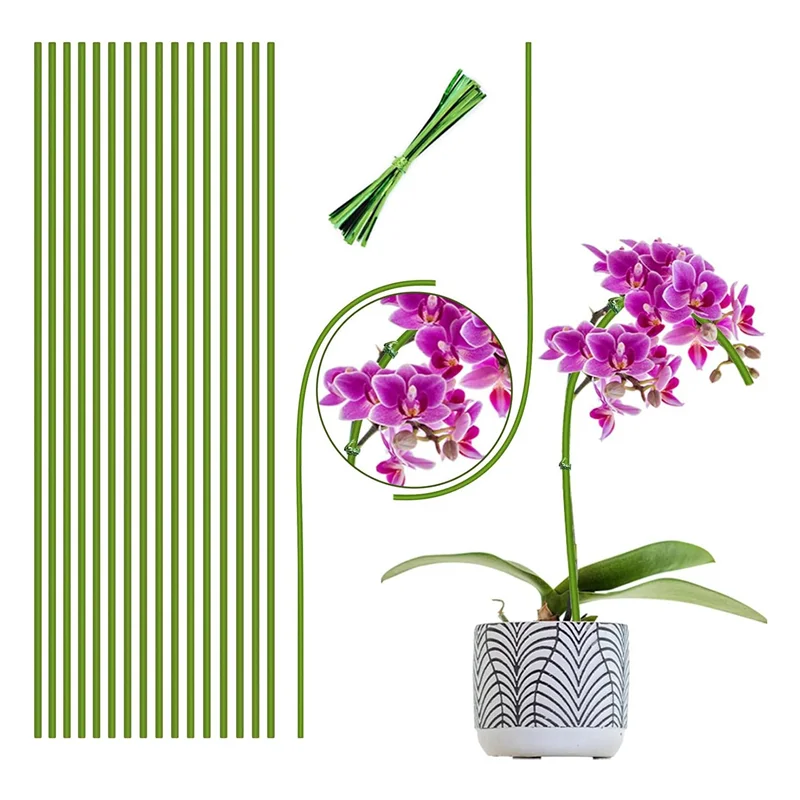 ABXF-P estacas de soporte para plantas adecuadas para plantas de interior, 20 piezas de tallo único flexible verde para jardín