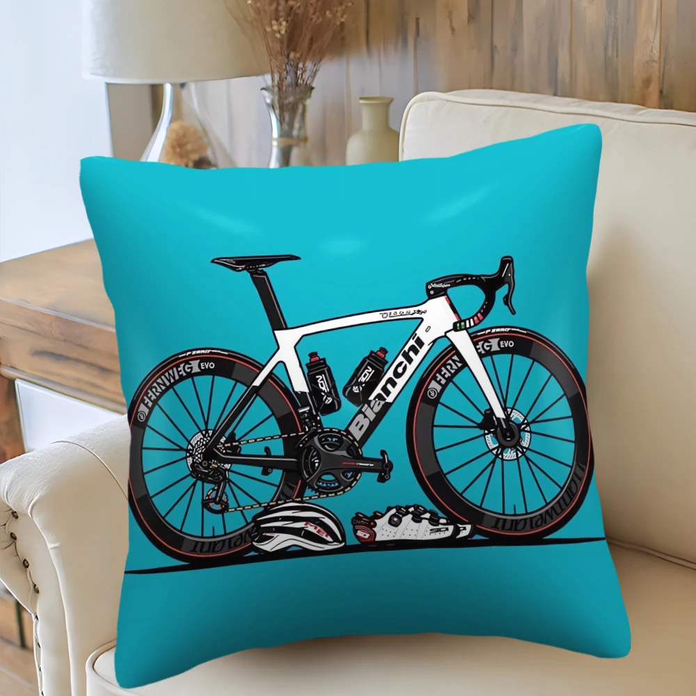 Bianchi Cushion Cover, Bicycle Creative Double Sided Printed Pillow Case Custom Polyester Pillowcase Home Decor