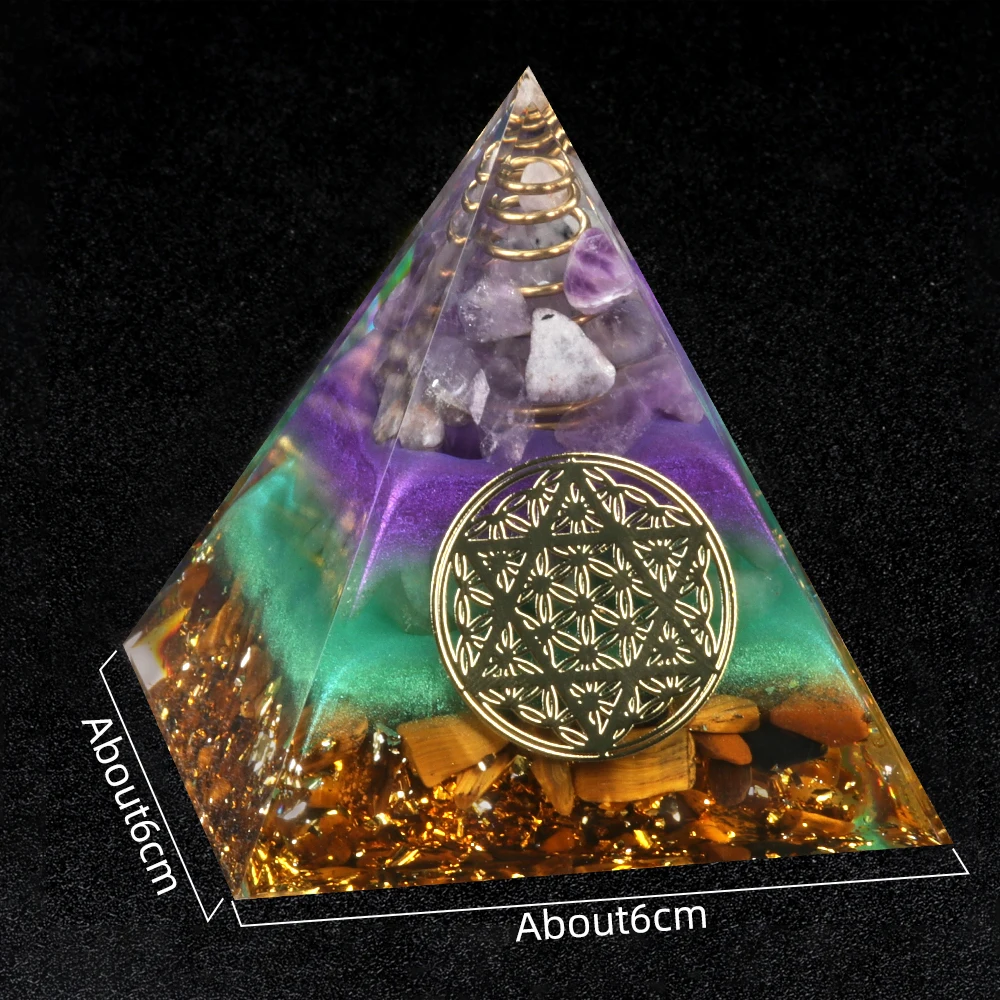 6cm Natural Crystal Pyramid Energy Natural Amethyst Reiki Healing Crystal Chakra Resin Pyramid Meditation Tool Home Decoration
