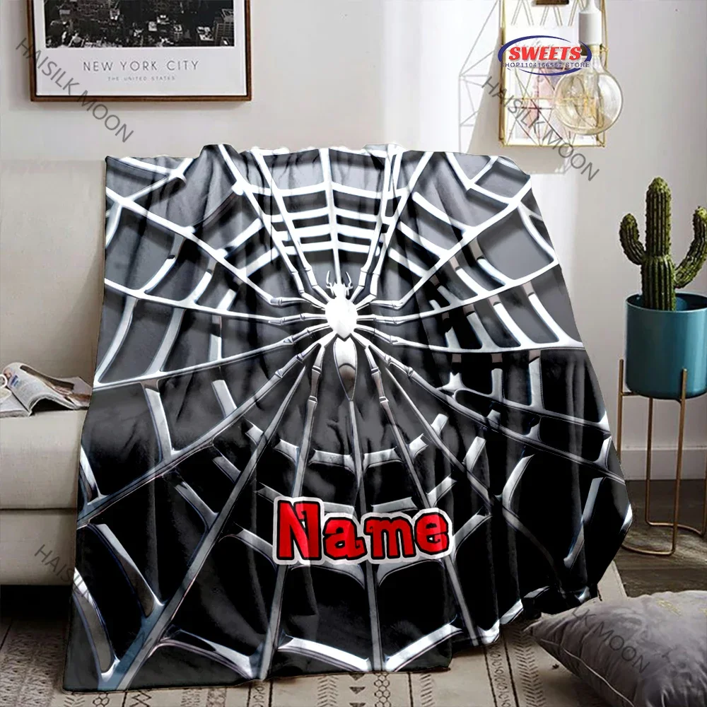 Personalized Spider Web Blanket for Boy Kids, Customized Name Blanket for Kids Girls Boys Christmas Gift for Husband and Son's