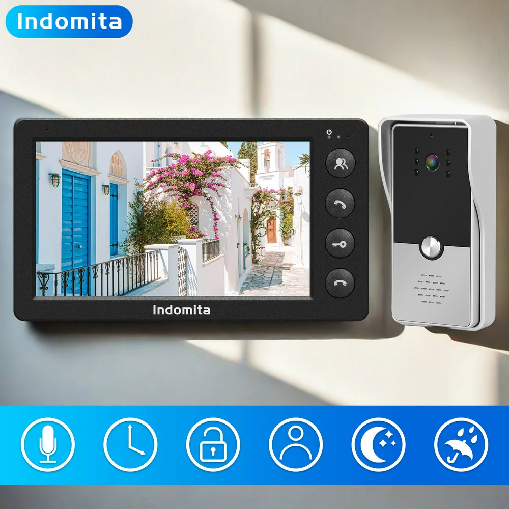 Video Intercom for Home,Video Door Phone Interfone 4 wire,Outdoor Waterproof IP65,Night Vision,Talk,Unlock,Support AC 110V-240V