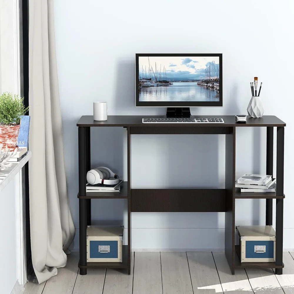 Home Office Wood Desk with Double Sided Shelves, Espresso