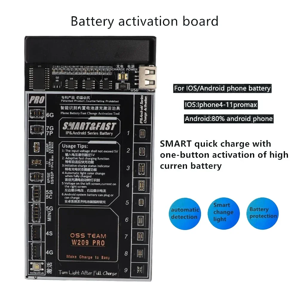 5V Test board Activation Board Battery Fast Charging For Iphone For Samsung For android LED display Maintenance W209pro Durable