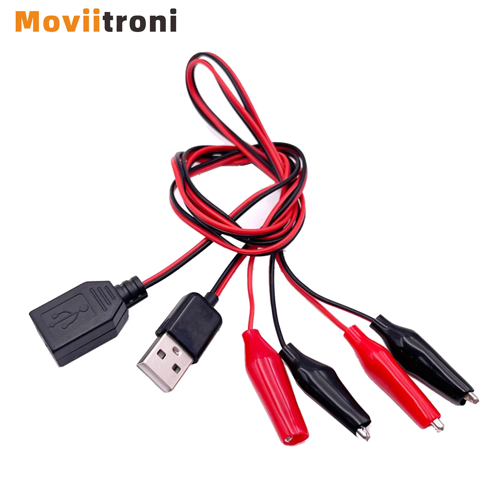 2pcs USB To Alligator Test Clips Clamp, 50cm Red And Black Wire Male Female Connector Power Adapter Supply