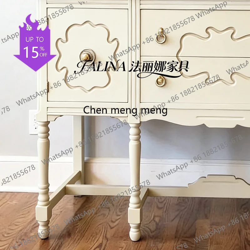 

M45 French retro style solid wood porch cabinet, locker, living room wall engraved decorative cabinet