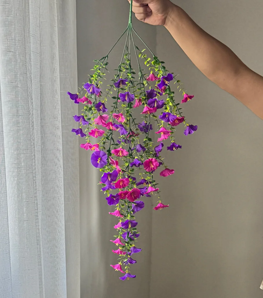 5 Stück künstliche 69-köpfige Trompetenblumen-Girlande, Wanddekoration für Zuhause, Garten, Hochzeit, künstliche Blumen, Rattan, Party- und Eventdekoration – Detail 5