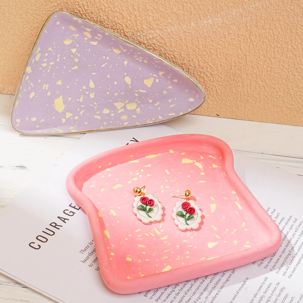 Concrete Jewelry Storage Tray Silicone Mold DIY Handmade Cheese Sandwich Plum Blossom Shape Display Stand Mold Gypsum Tray Mould