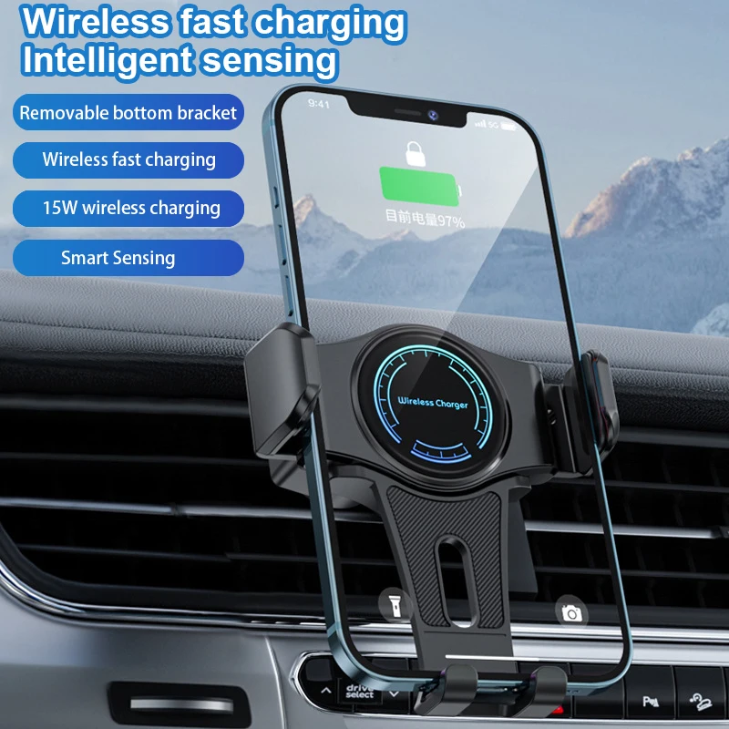 

Wireless Car Phone Holder 360°Rotation Shockproof Car Air Vent Phone Mount 15W Fast Charger Auto Infrared Induction Phone Holder